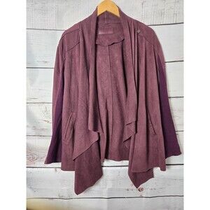 Blank NYC Womens Jacket Size XL Burgundy Plum Faux Suede Drape Front Button